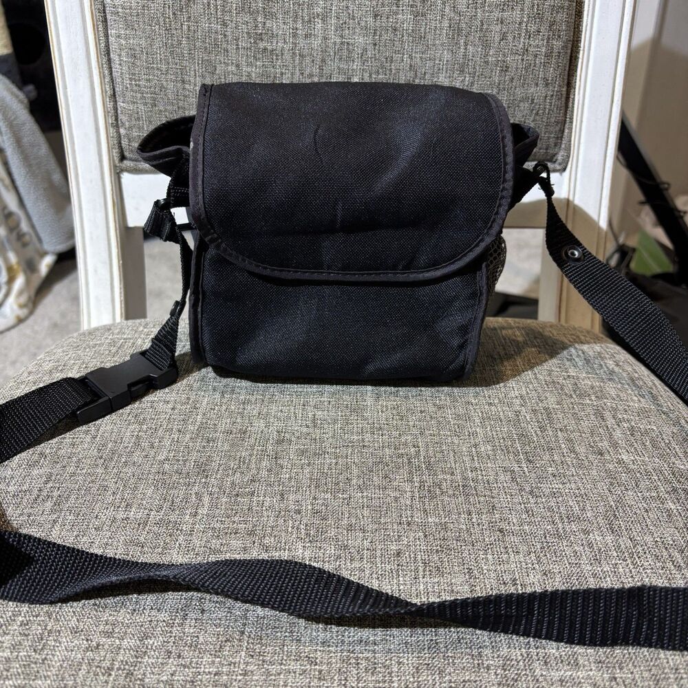 Vintage Polaroid Camera Bag Black Canvas Case Shoulder Strap Mesh Pockets